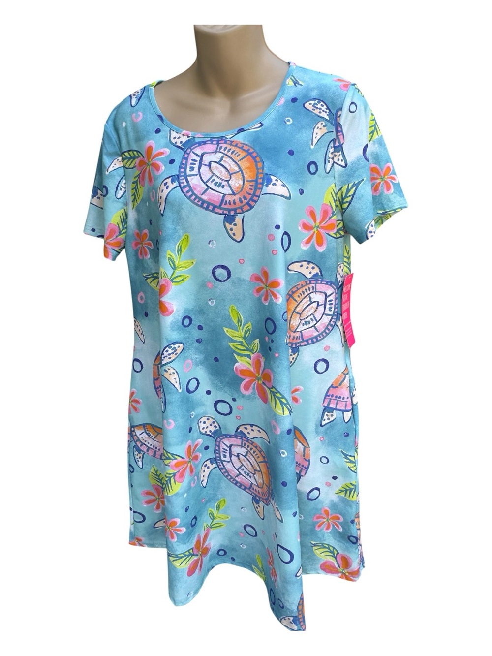 ARYEH summer and sun turquoise turtle dress 
Size Large, NWT